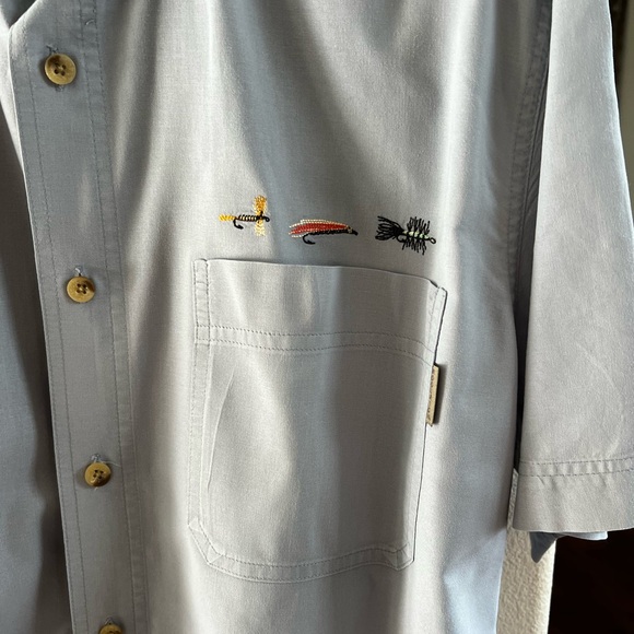 CLEARANCE Men’s M Woolrich Blue Button Down Fishing Lure Short Sleeve Shirt - Picture 4 of 9